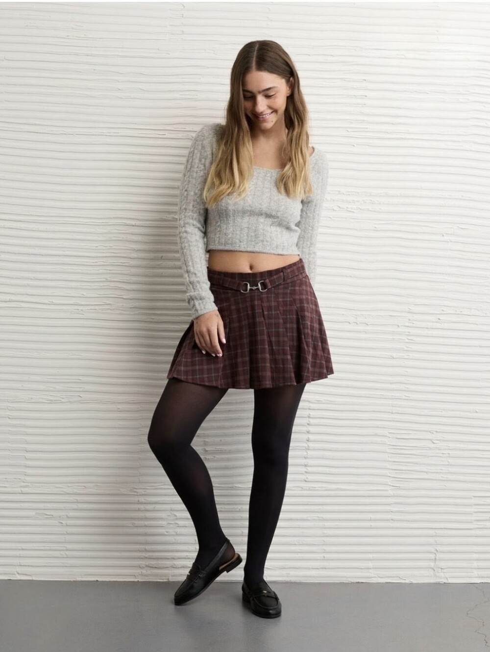 American Eagle Outfitters Women's Brown Plaid Pleated Mini Skort